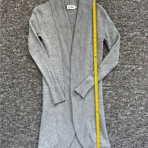 R Label 100% Wool Elegant Gray Women's Long Preppy Cardigan S